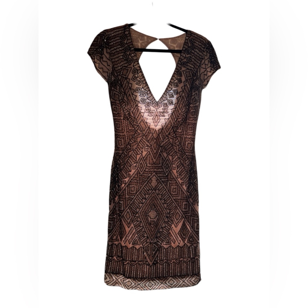 Lara Beaded Cocktail V-Neck Nude  multi Style Evening Dress Size 8 - NWT